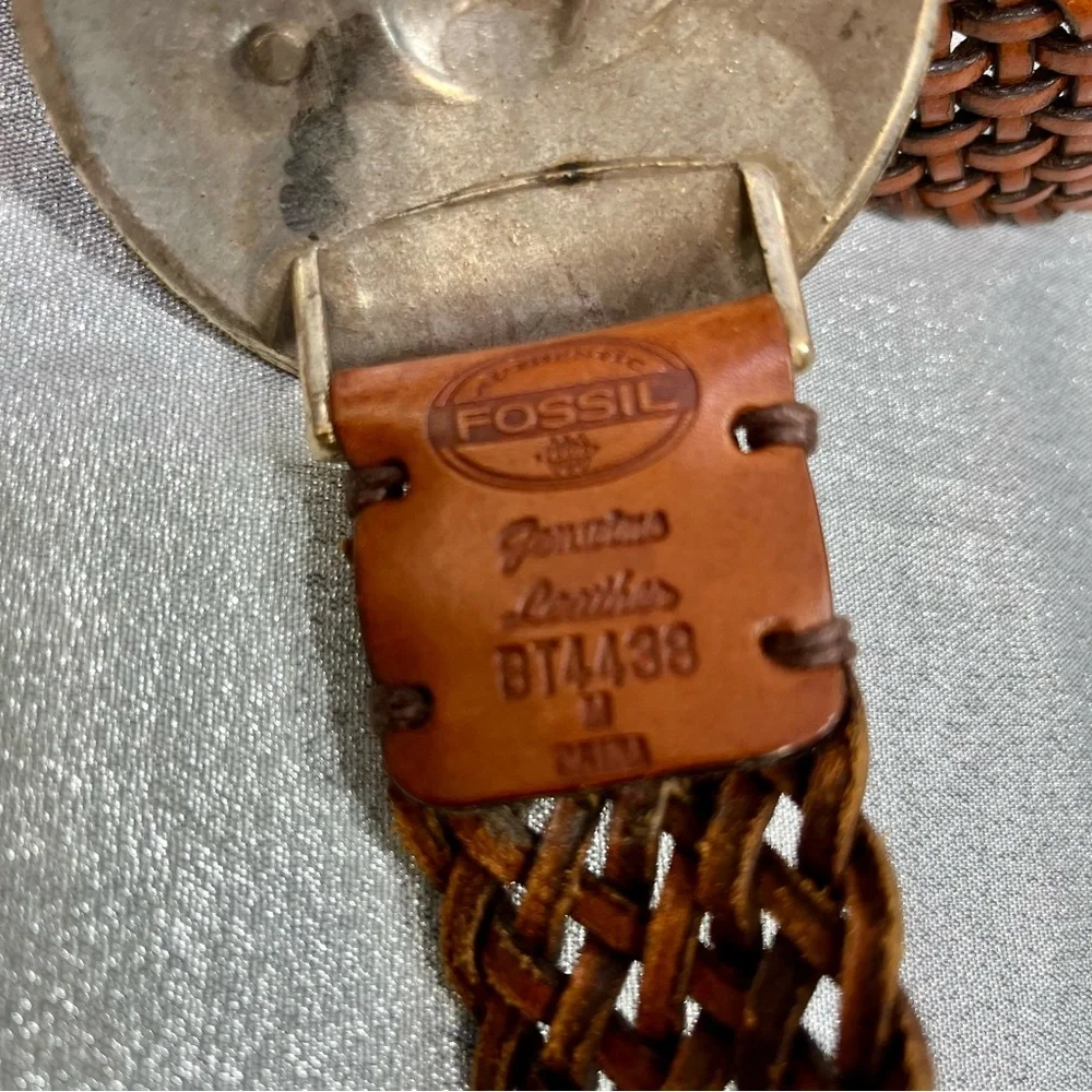 FOSSIL Leather Woven Brown Belt with Silver Buckle Women's Size M